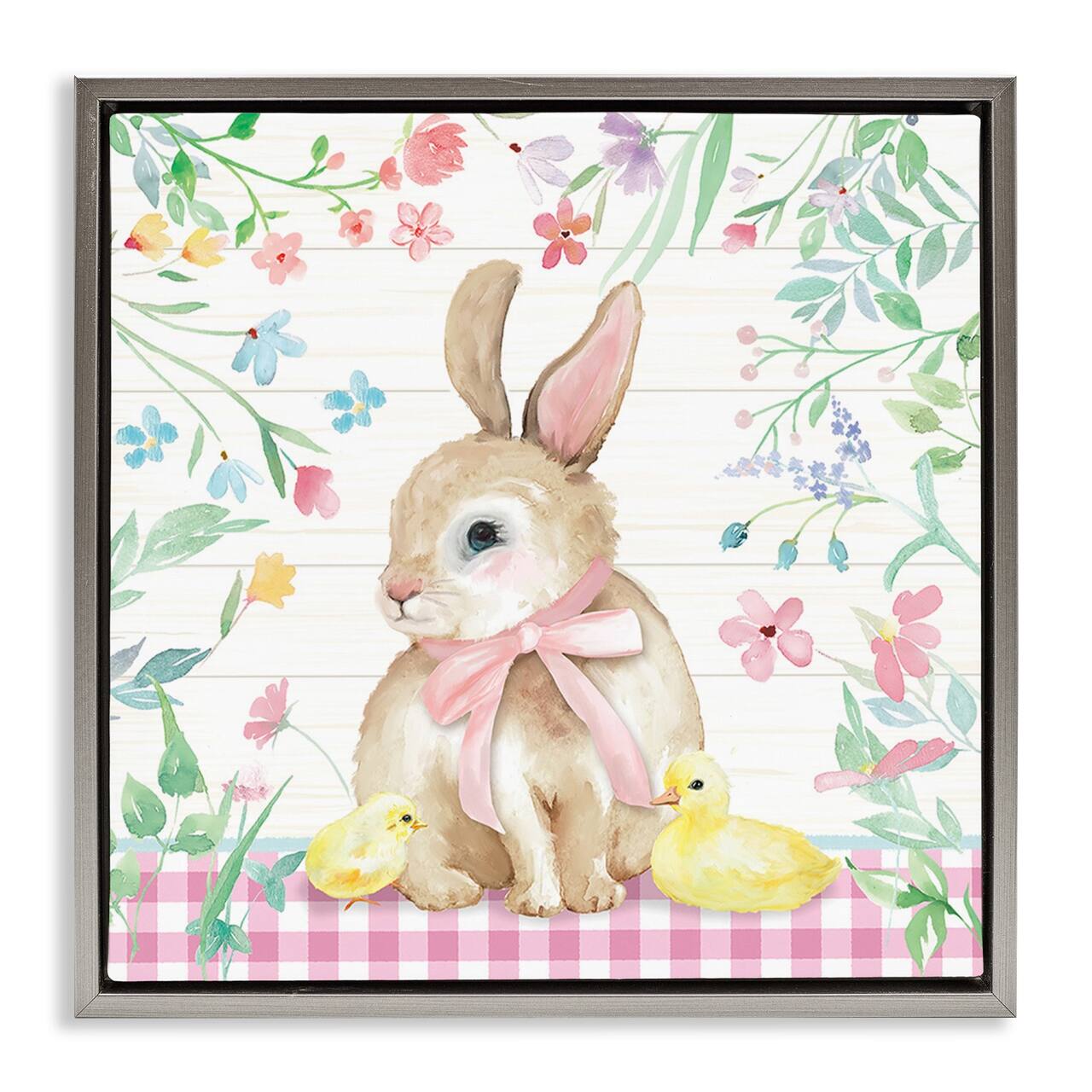 Stupell Industries Easter Bunny & Chicks Floater Framed Art